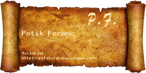Petik Ferenc névjegykártya